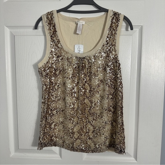 Chico's size 0 Python Shimmer tank in Antique Ivory, knit, stretch, sparkle - Picture 1 of 10